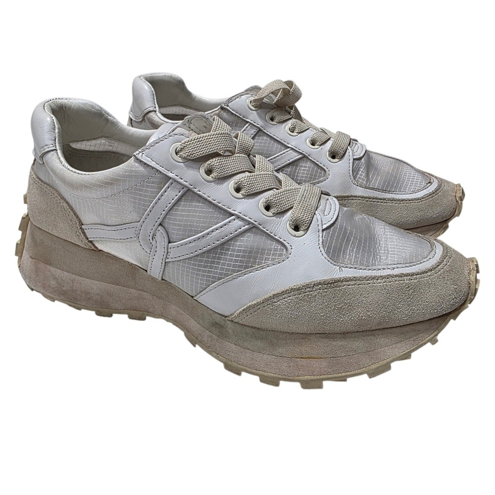 Veronica Beard Dash Sneaker Womens 7.5 White Suede Leather Platform Runner